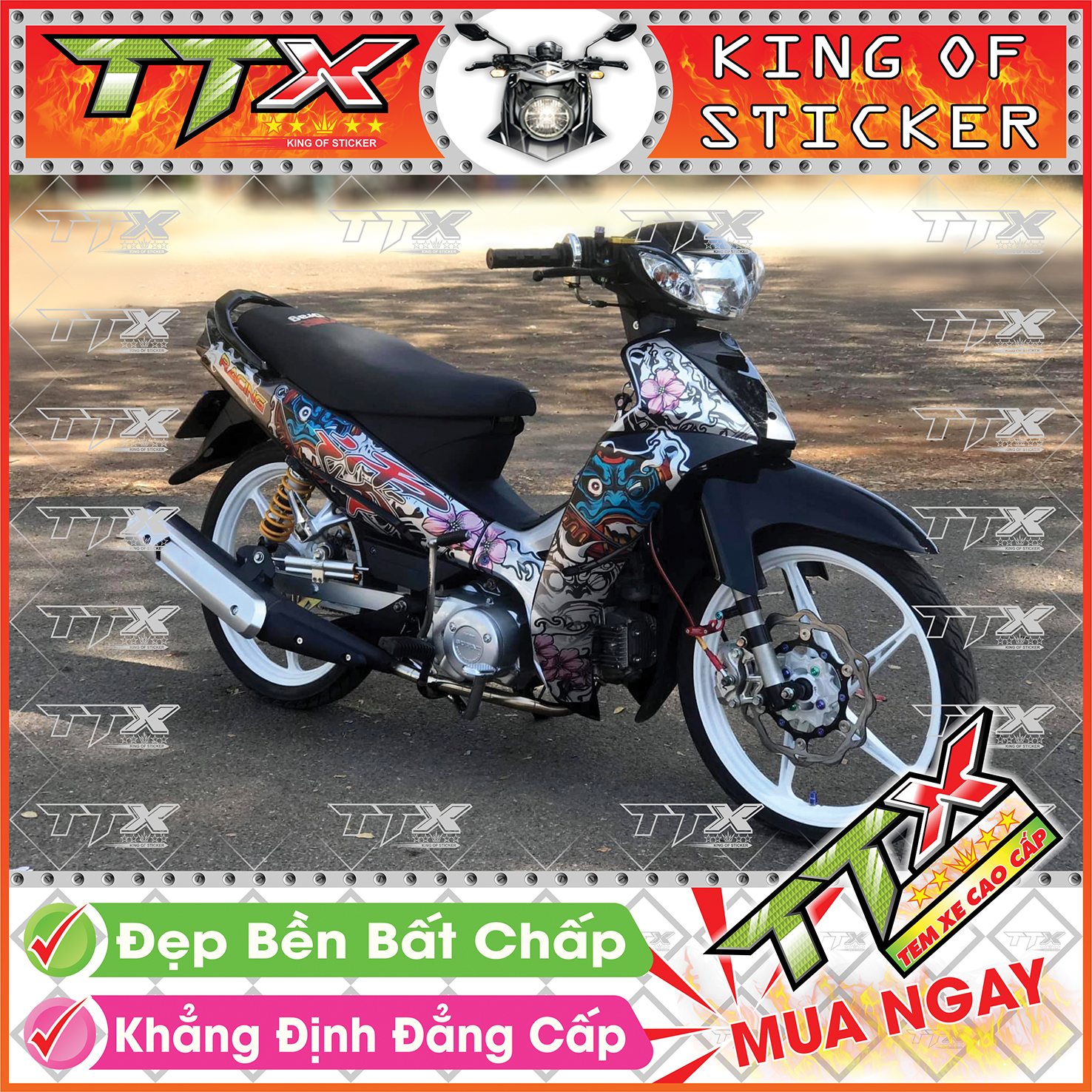 Tem xe sirius đen xám bạc quỷ daruma - tem sirius xám đen siêu đẹp - mẫu team sirius đen xám bạc