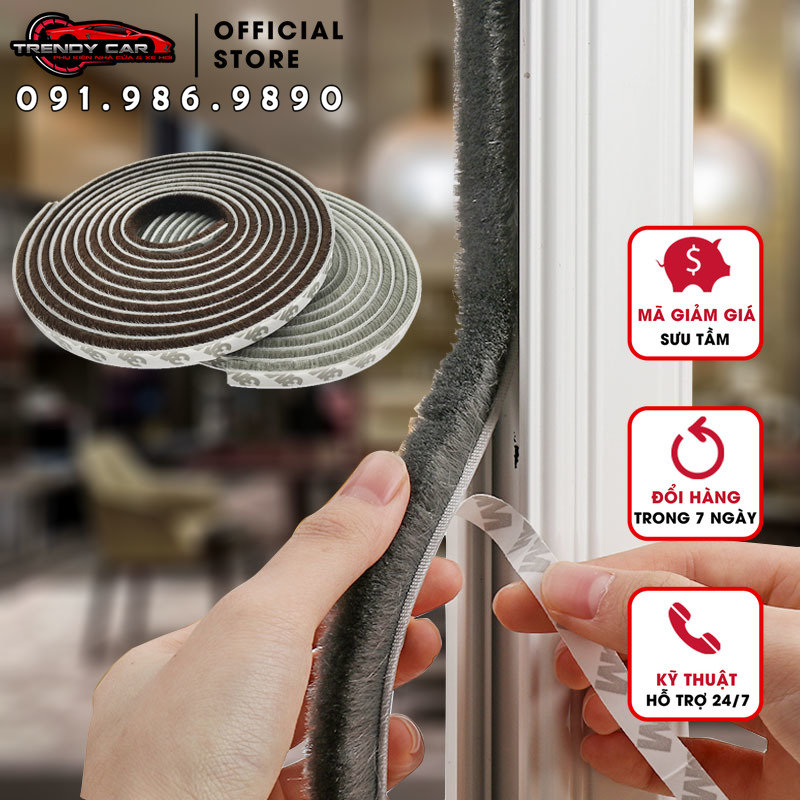 Gioăng lông cuộn 5m cửa sổ Ron nheo dài 12 mm loại tốt