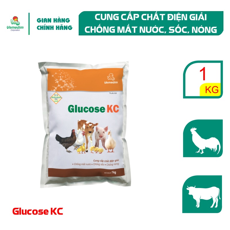 Vemedim Glucose KC Cung cấp điện giải, chống mất nước, chống stress nhiệt cho gia cầm, gói 1kg