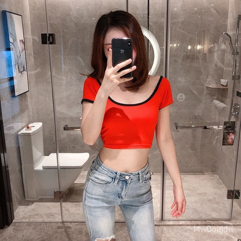 Áo thun nữ croptop phối viền cổ thời trang