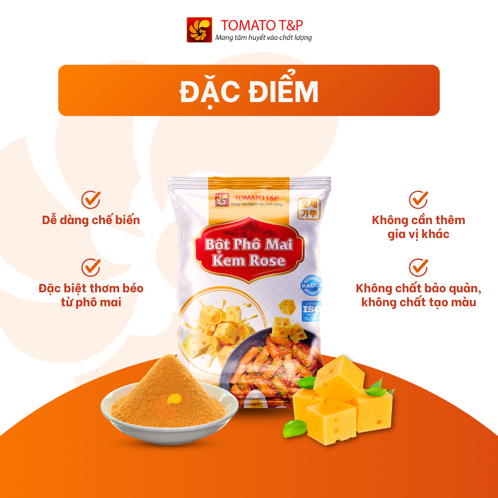 Bột Phô Mai Kem Rose dùng để làm sốt nấu Tokbokki, Mì ý, Mì trộn, Pasta - Gói 100g - Tomato T&P