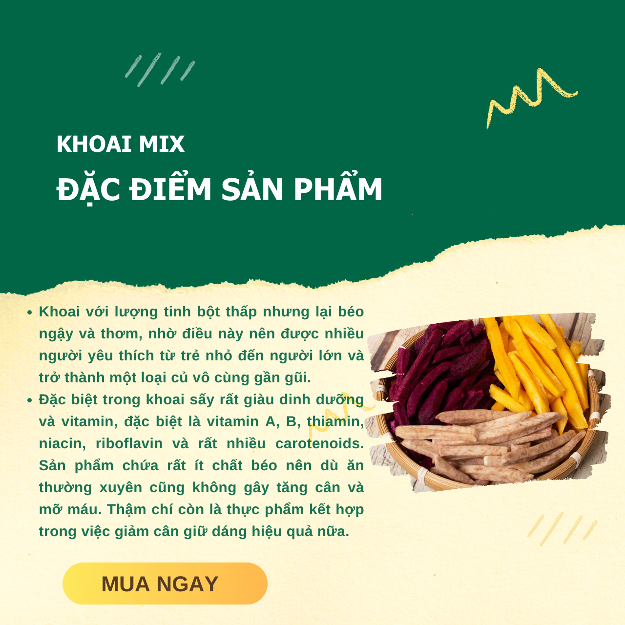 Khoai mix (khoai lang vàng, khoai lang tím, khoai môn) TÔM VÀNG - túi 500g