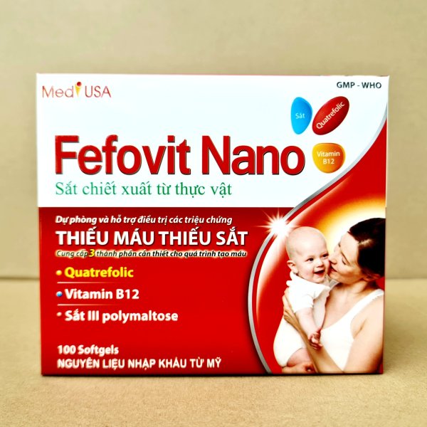 Fefovit Nano giúp bổ sung sắt, tăng cường lưu thông máu cho phụ nữ mang thai - Hộp 100 viên