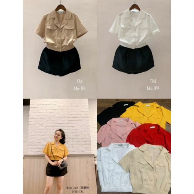 Áo cổ vest croptop
