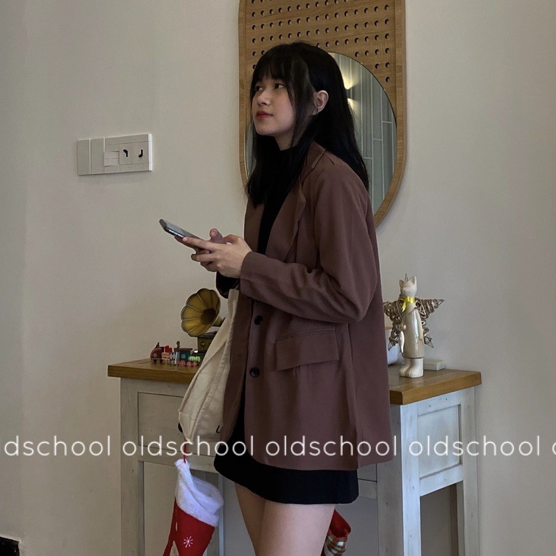 (Oldschoolcloth)ÁO BLAZER NÂU ĐẤT 2 LỚP (ảnh thật/sẵn)