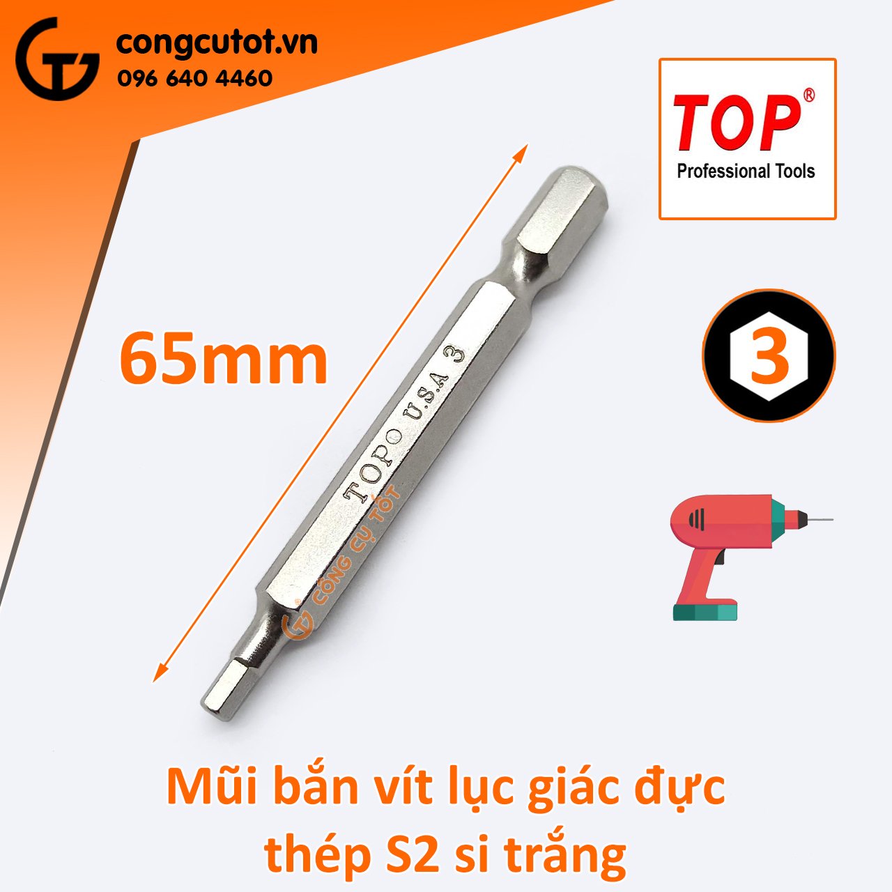 Đầu bắt vít lục giác đực TOP dài 65mm