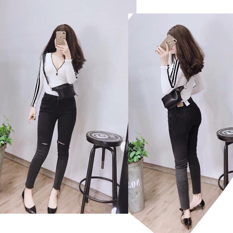 Áo thun nữ tay dài cổ khóa kéo