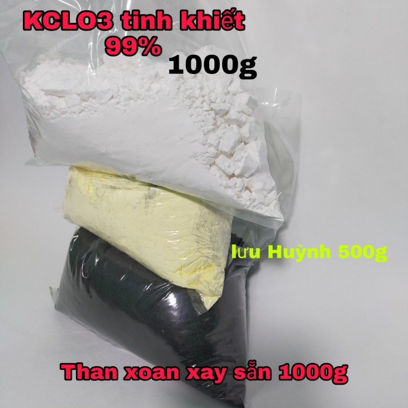 com bo 3 loại phân bón kclo3 1kg + luu huynh 500g + than 1kg hàng chuẩn 1000%