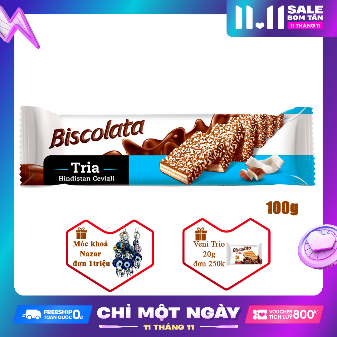 Bánh xốp Socola Phủ Dừa Biscolata Tria 100g