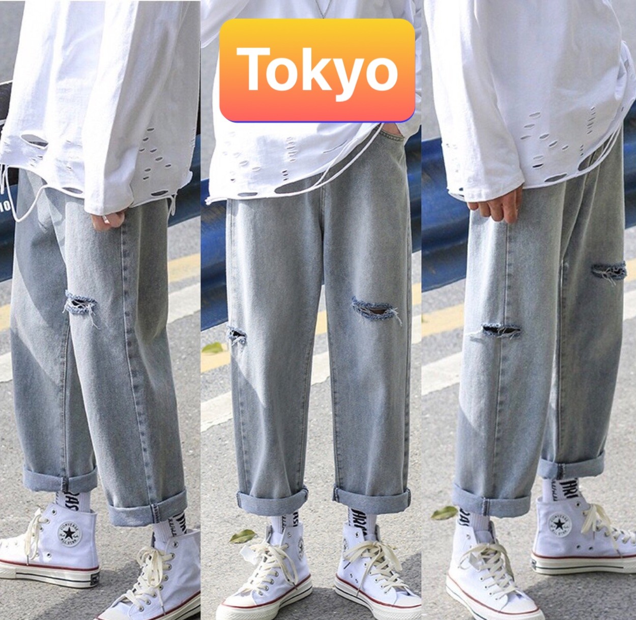 QUẦN BAGGY JEAN NAM CHẤT BÒ XANH RÁCH ỐNG RỘNG HOT TREND DB-1013 CAO CẤP - TOKYO FASHION