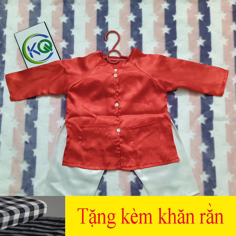Combo Bộ quần áo Bà Ba màu Đỏ và Khăn Rằn