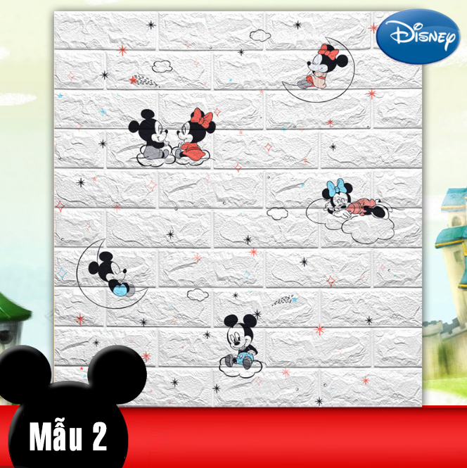 Xốp dán tường hoạt hình Mickey giả gạch 3D đáng yêu trang trí phòng cho bé yêu (70x77cm)