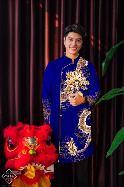 Áo Dài Cách Tân Nam Chất Gấm Thương Hải