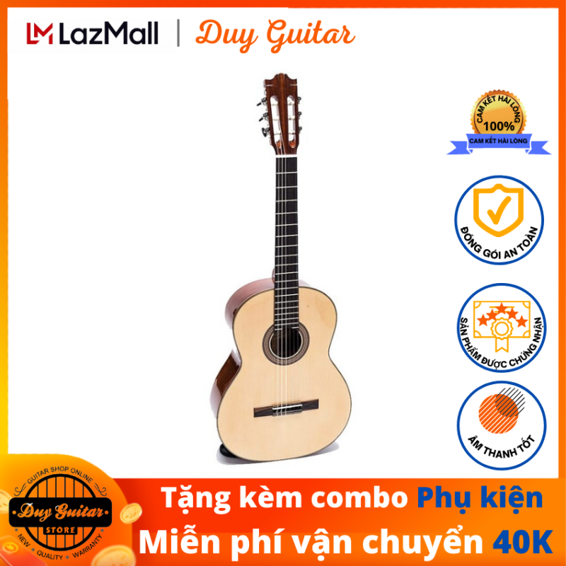 Đàn guitar classic DGCG-250 gỗ Hồng Đào Sitka solid, cho âm thanh trầm ấm trữ tình, cần đàn thẳng có ty, action thấp êm tay, tặng combo phụ kiện dành cho bạn sử dụng lâu dài Duy Guitar