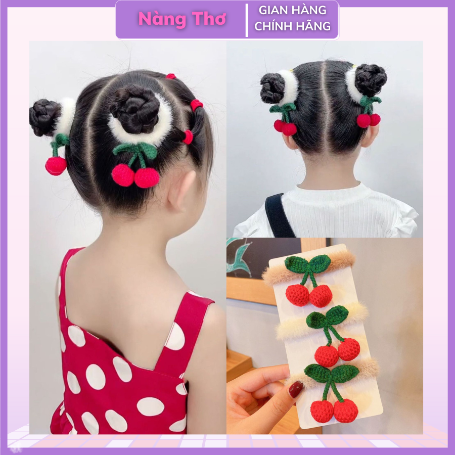 Dây cột tóc cho bé chùm cherry xinh xắn