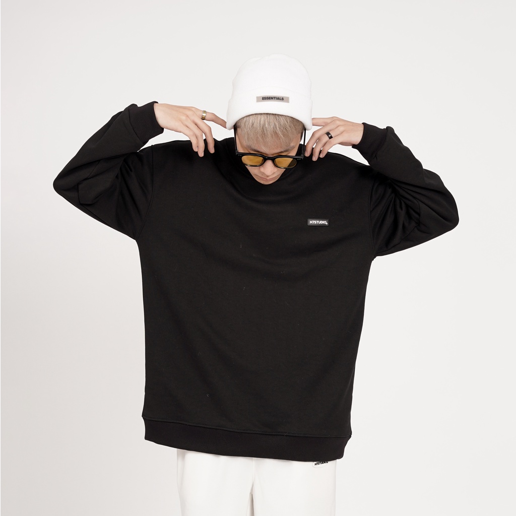 Áo sweater dài tay N7 Studio nỉ trơn basic nam nữ form rộng oversize 002
