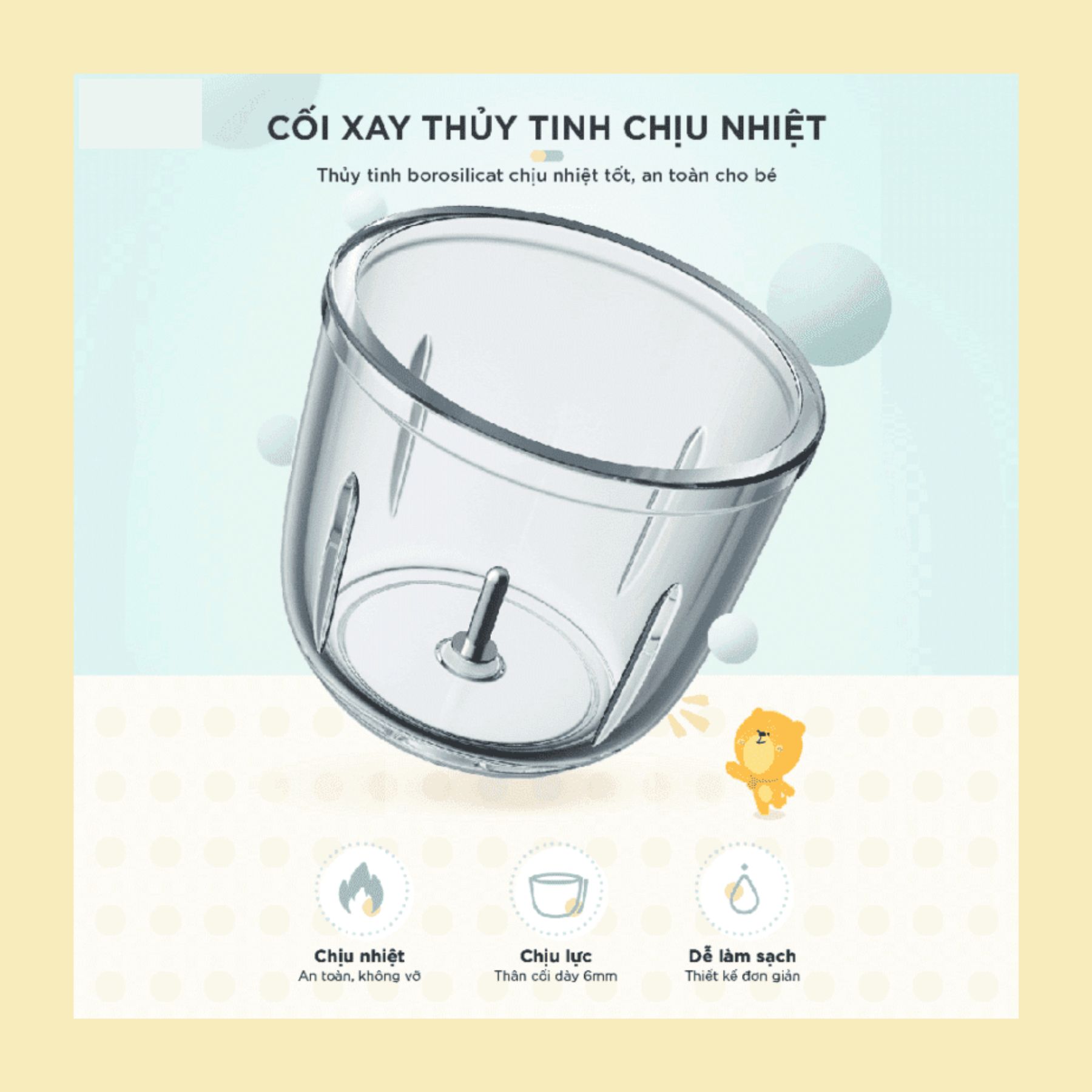 Máy xay thực phẩm mini Bear, công suất 200W, bảo hành 6 tháng