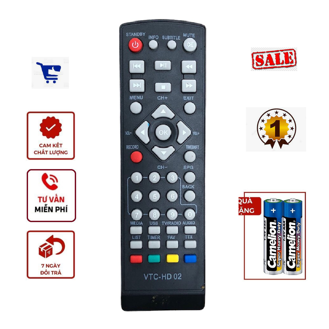 Điều khiểu đầu kĩ thuật số vtc - hd02 - remote đầu thu kỹ thuật số vtc hd02- tặng kèm pin
