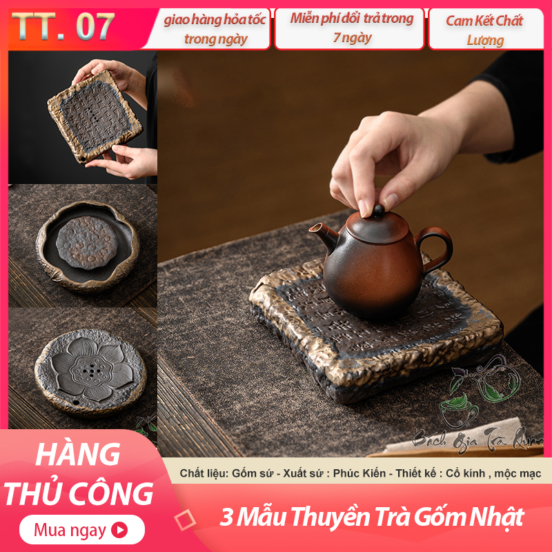 Thuyền Trà Gốm Thô Cao Cấp 2 Họa Tiết - PHụ Kiện Trà