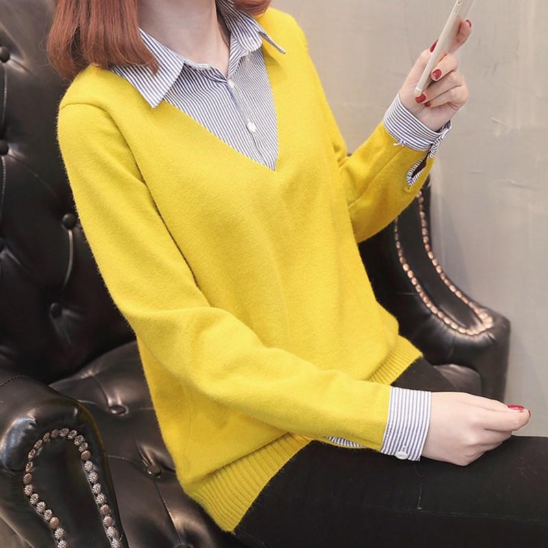 Áo len nữ phối cổ sơ mi xinh xắn