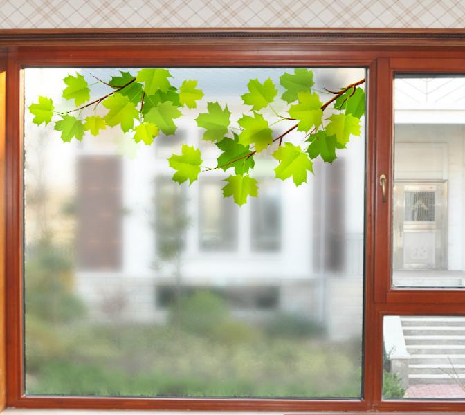 Decal dán kính cao cấp - cành dây leo lá xanh -dk7168