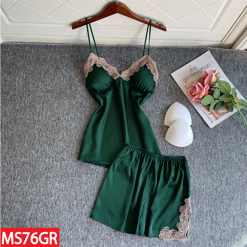 Đồ Bộ Ngủ HISEXY Lụa Satin Phối Ren Kèm Mút Ngực MS76