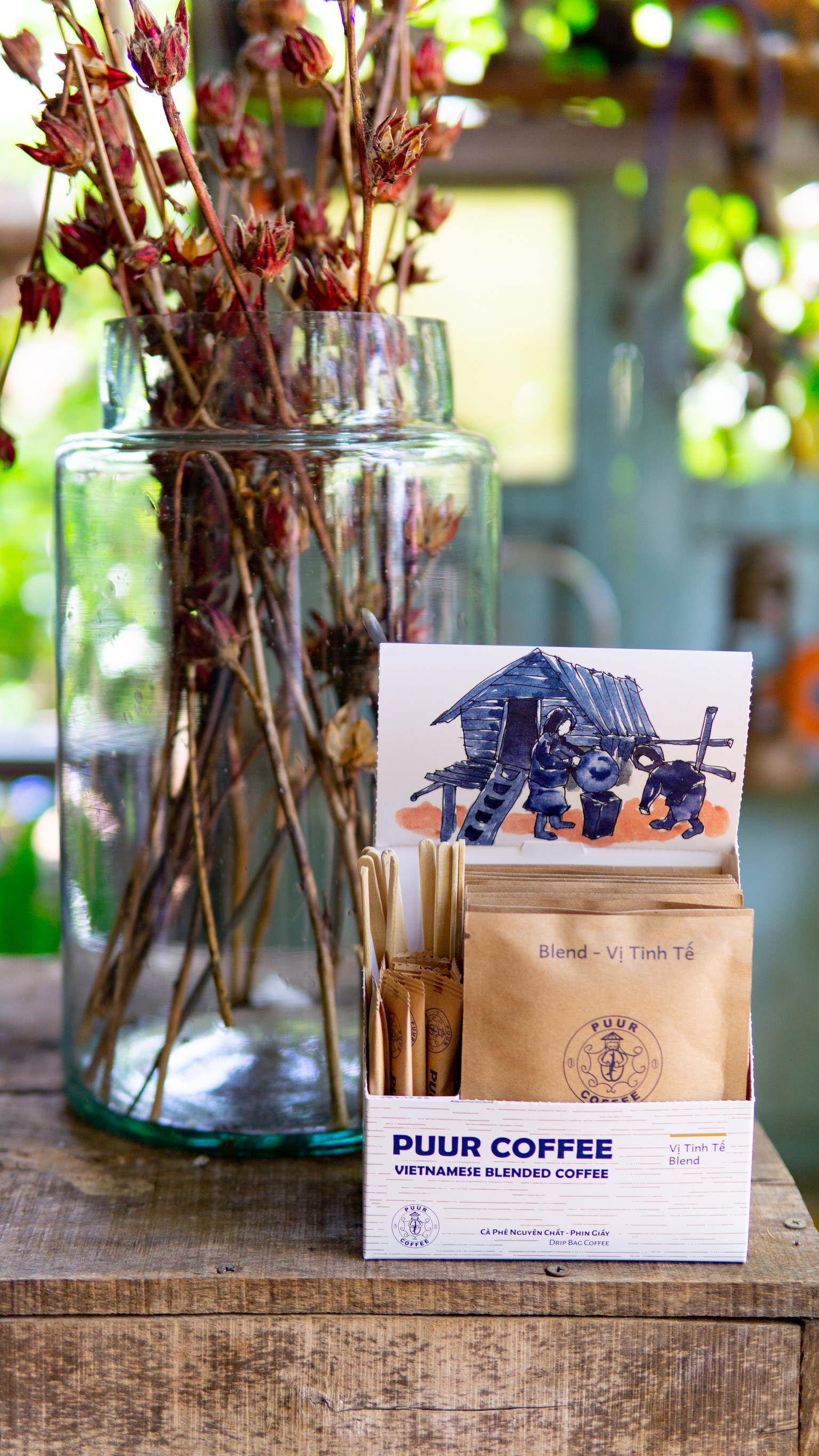 Cà Phê Phin Giấy Blend PuurCoffee  (Hộp 10 Gói + 10 Gói Đường + 10 Que khuấy gỗ)
