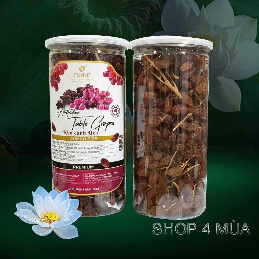 Nho cành Úc hộp 500gr. Nho sấy khô không đường. Nho khô nguyên cành. Nho nguyên cành cao cấp nhập khẩu Úc