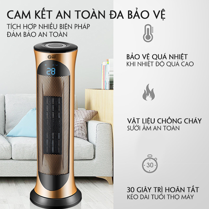 Quạt Sưởi Điện Đứng, Cây Sưởi Điện Đứng YANGZI Đa Năng Có Điều Khiển, Màn Hình Led Làm Nóng Bằng Gốm An Toàn Tiết Kiệm
