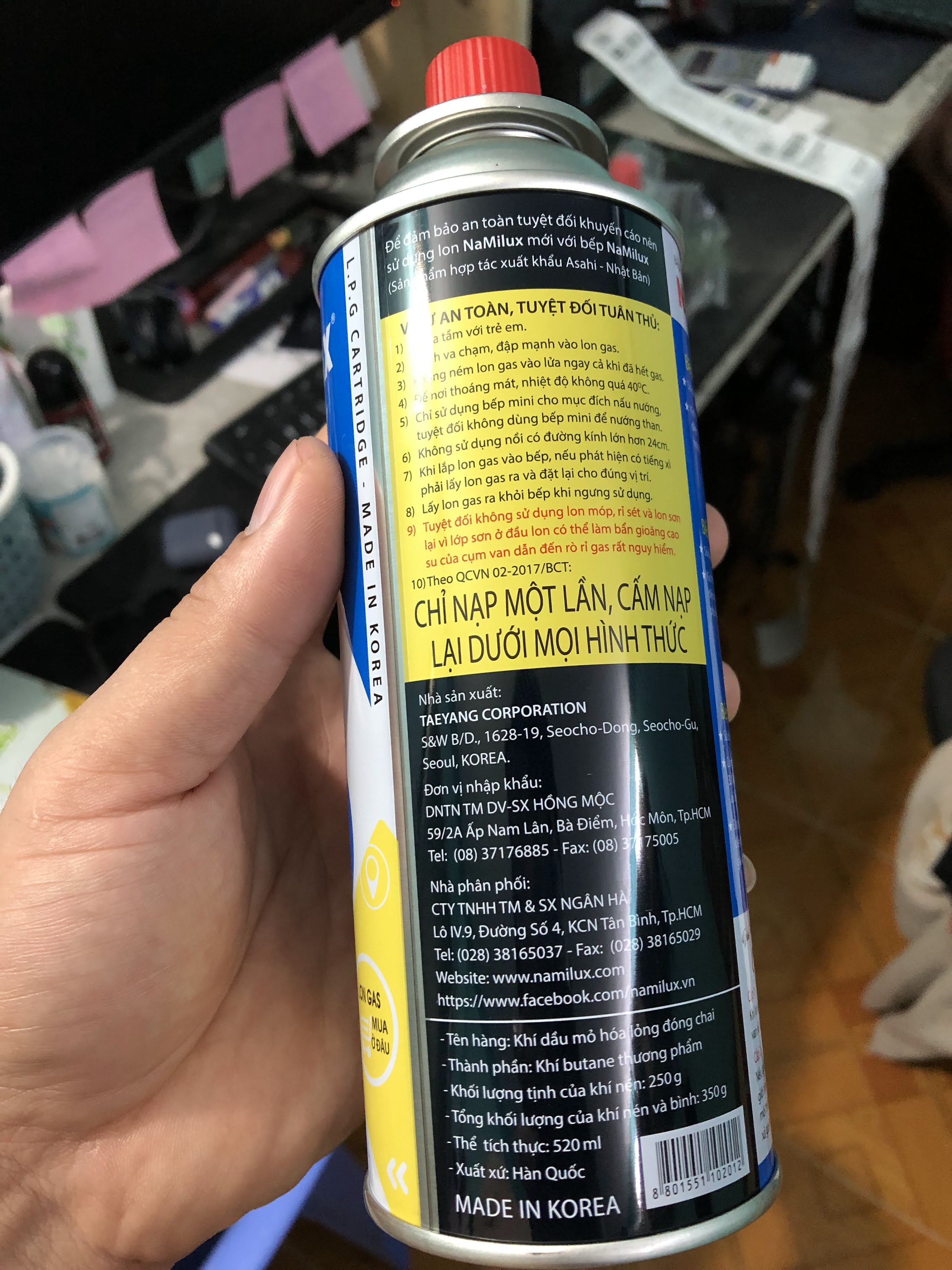 Bình ga mini Namilux 250g dành cho bếp ga mini