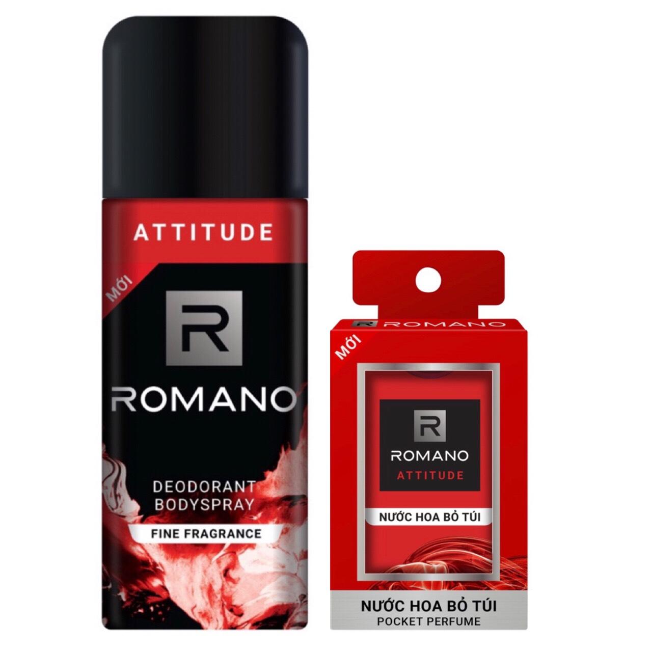  Combo Xịt Khử Mùi Toàn Thân Cho Nam Romano Attitude 150ml+Nước Hoa Bỏ Túi Attitude 18ml 