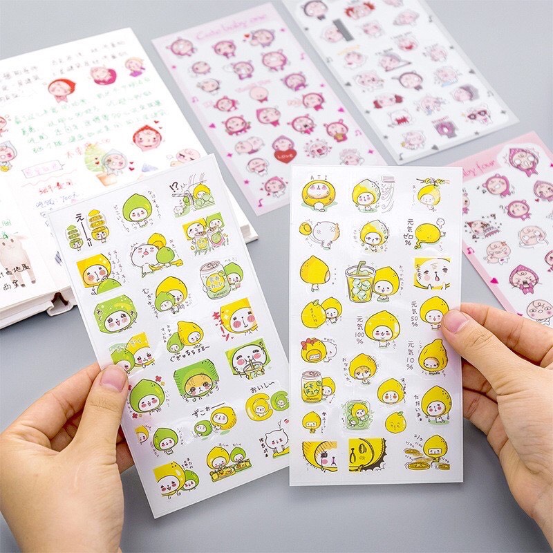 Combo 6 tấm sticker dán trái đào, trái chanh cute