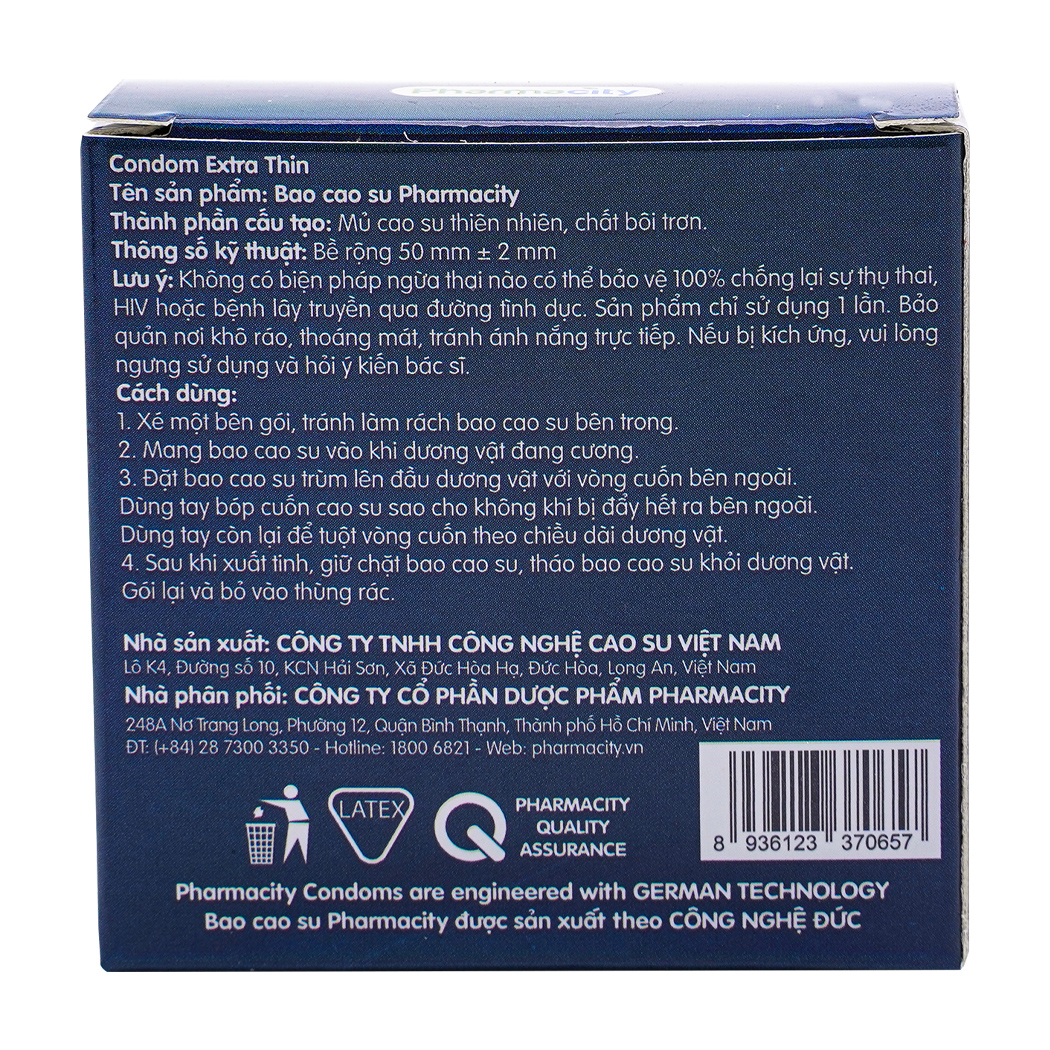 Bao cao su Pharmacity Extra Thin (3 cái/hộp)