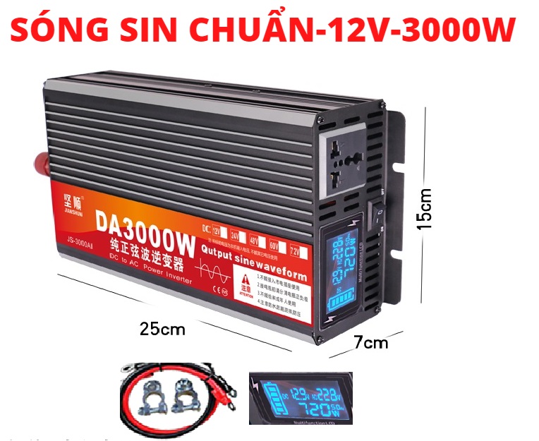 Bộ kich điện inverter 12V-220V-3000W Sóng Sin Chuẩn