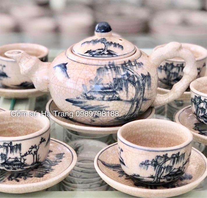 Bộ ấm chén men rạn gốm sứ Bát Tràng cao cấp