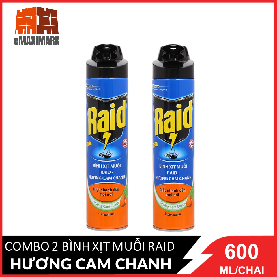 Combo 2 xịt muỗi raid hương cam & chanh chai 600ml