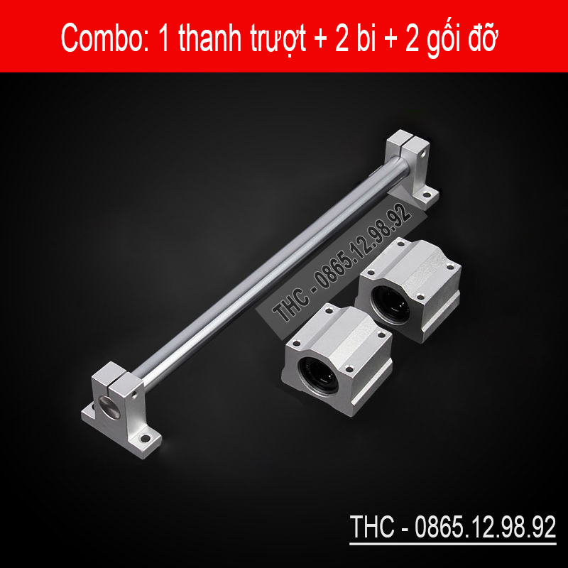 Bộ thanh ray trượt tròn phi 12mm (1 thanh SC12 dài 1 mét + 2 con trượt SCS12UU + 2 gối đỡ SK12)