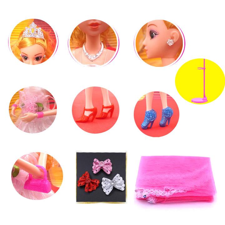 Búp Bê Cô Dâu 12 Khớp Váy Kim Sa Đỏ  (Tặng Phụ Kiện 08 Món + 3 Váy Ngắn)