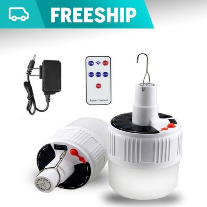 Bóng đèn tích điện LED 100w Sạc tích điện thông minh- sạc năng lượng mặt trời- có móc treo tiện lợi- kèm điều khiển dây sạc và nguồn điện