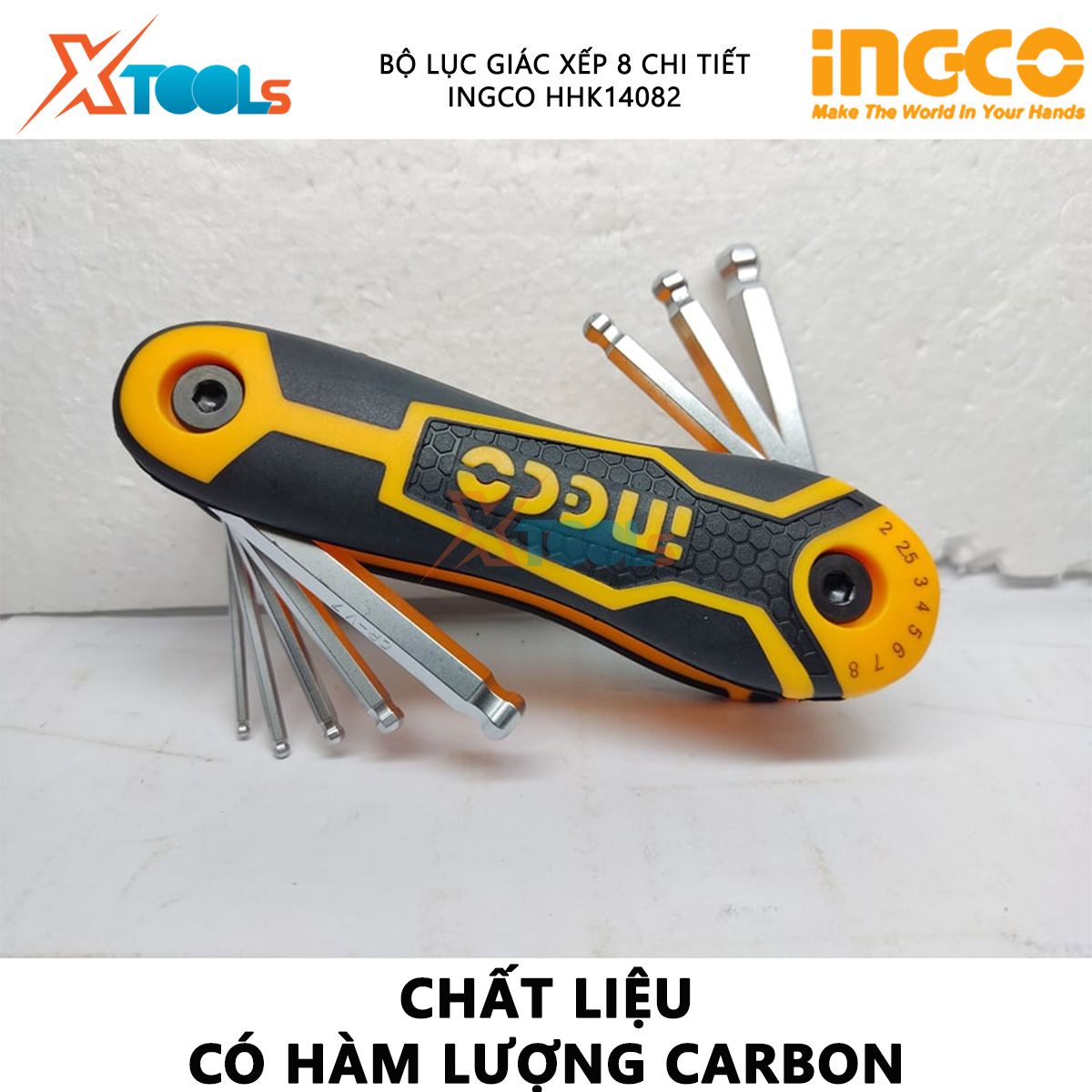 Bộ lục giác xếp 8 chi tiết INGCO HHK14082 | Bộ 8 chìa lục giác đầu tròn kích thước 2-8mm chất liệu Cr-V Chịu nhiệt và thép chrome - 96/T giúp việc vặn và mở được dễ dàng và tốn ít sức[CHÍNH HÃNG] [XTOOLs]