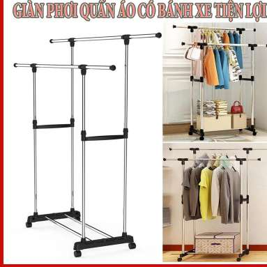 Cây treo quần áo inox , Sào Phơi Đồ Thông Minh, Giàn Phơi Quần Áo. Giàn Phơi Đồ Quần Áo Sào phơi inox chắc chắn 2 tầng có bánh xe di chuyển. bảo hành 12 tháng.