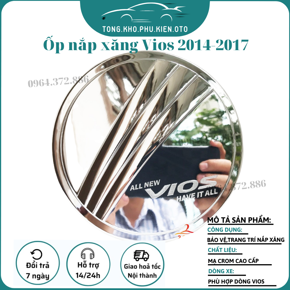 Ốp nắp bình xăng xe toyota vios 2014-2017 mạ crom cao cấp