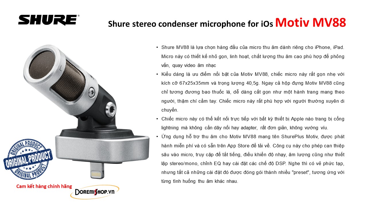 Shure Condenser Microphone cho iOs Motiv MV88