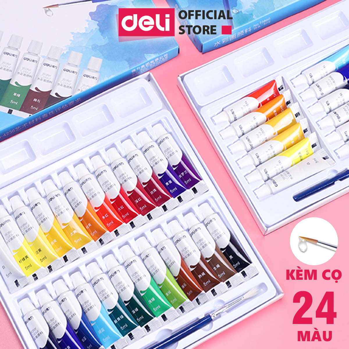 Màu nước dạng tuýp 5ml deli - 12/ 18/ 24 màu - water color, painting - 73859 / 73860 / 73861