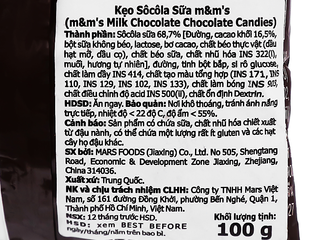 Kẹo socola sữa M&M's gói 100g
