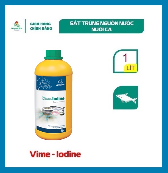 "Hoàn tiền đến 10%" Vemedim Vime-iodine cá, dùng diệt khuẩn ao nuôi và sát trùng dụng cụ nuôi cá, chai 1lit