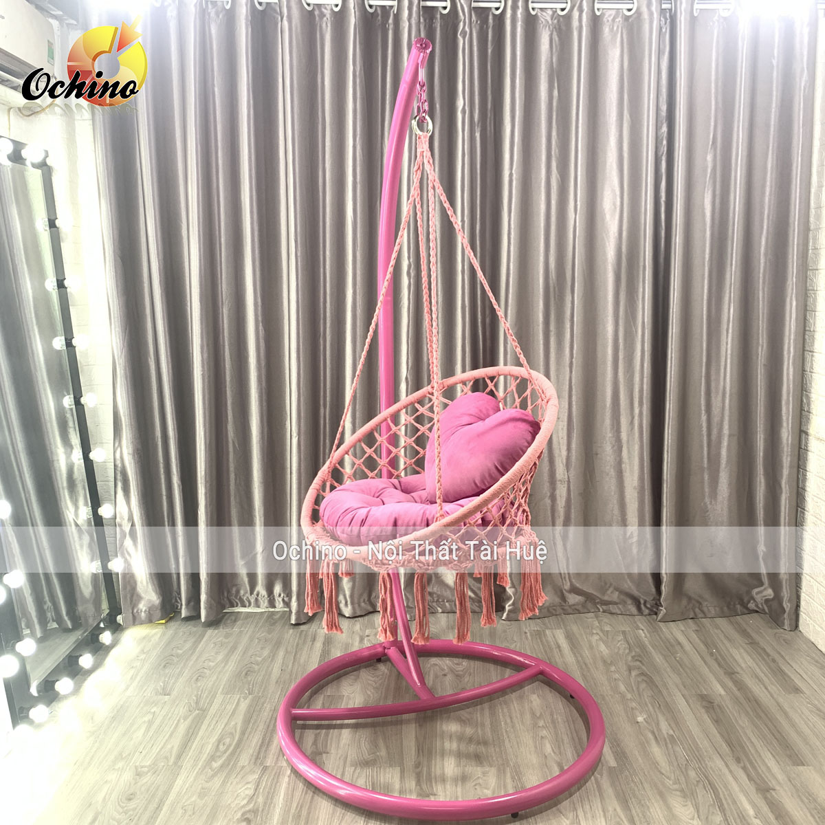 ( FREE SHIP ) Xích Đu Macrame Bắc Âu Đan Dây (Gồm cả Cần Treo và Đệm Gối trái tim)