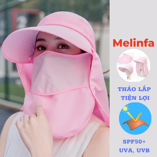 Mũ chống nắng đa năng nữ, nón chống nắng, mũ chống nắng kèm khẩu trang khăn trùm vai gáy mũ vải cotton mã VAM0156