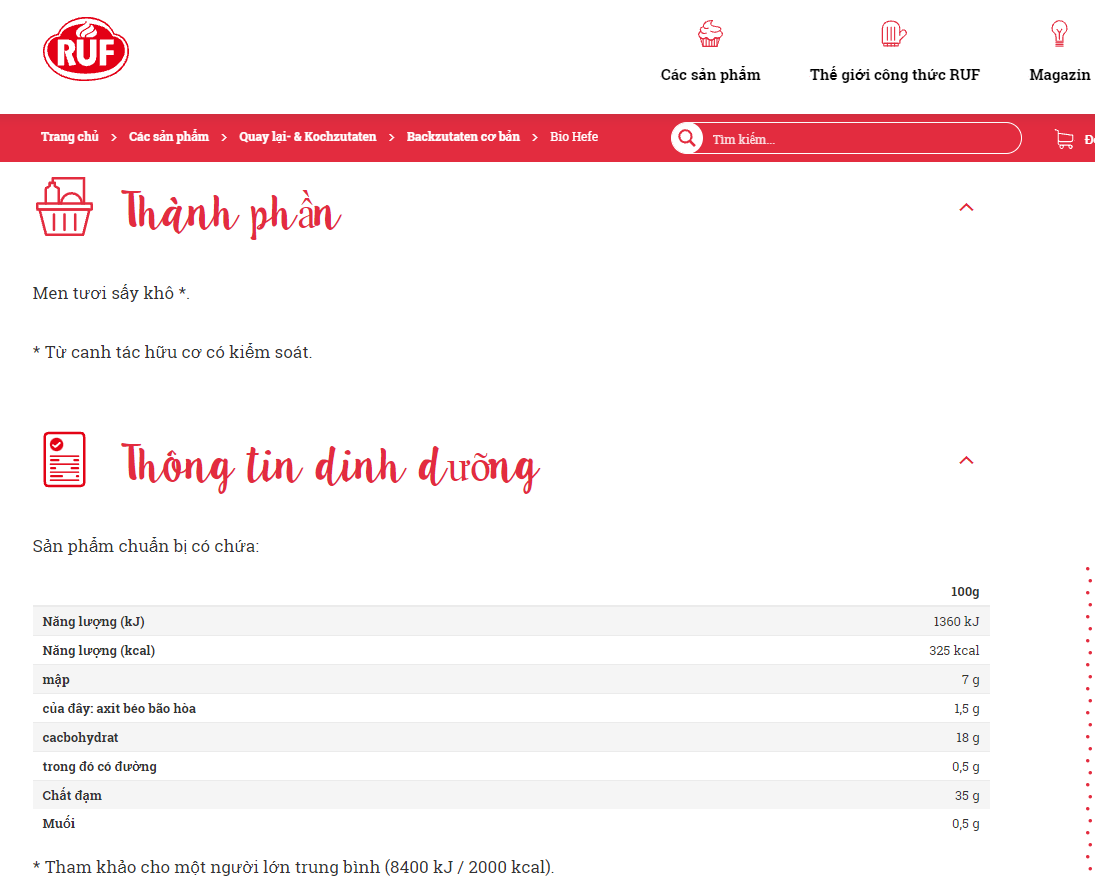Men nở bánh mì hữu cơ 9g RUF