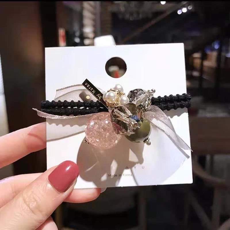 dây buộc tóc hình tròn đá pha lê phong cách Hàn quốc